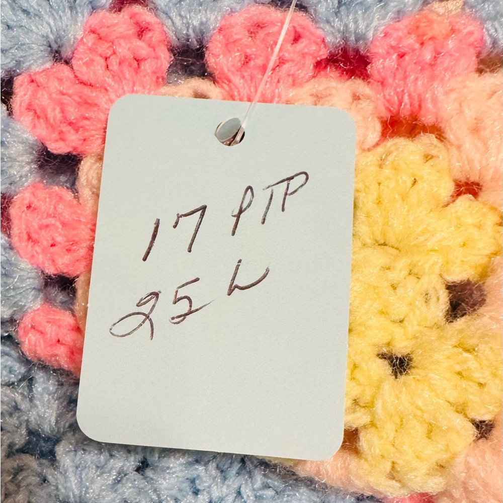 Vintage 2 PC Crochet Cardigan Sweater - Blue, Pink, Yellow - Picture 3 of 4